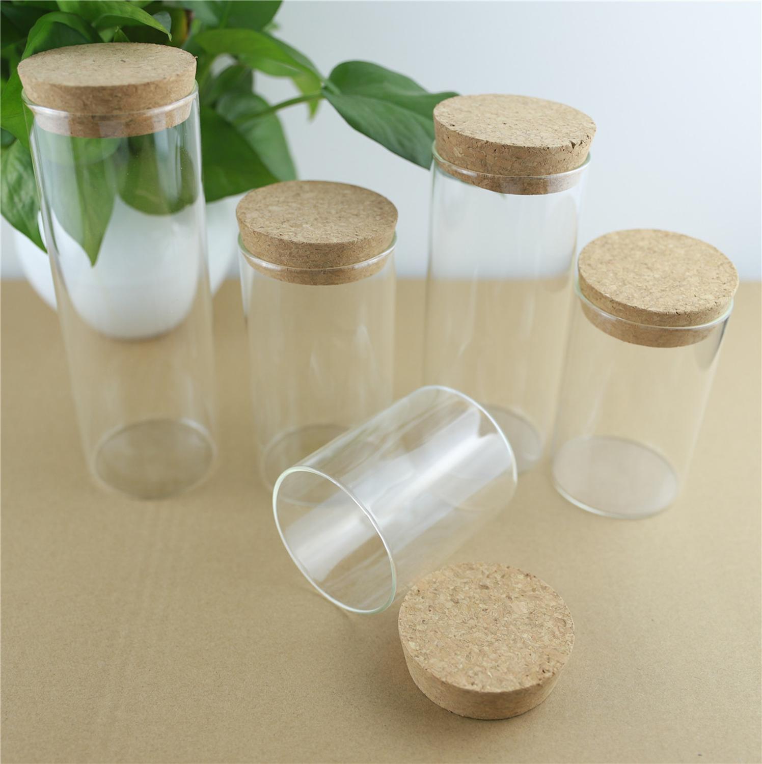 4 Stks/partij Dikke Glazen Fles 65Mm Kurk Spice Flessen Container Potten Flesjes Diy Craft Keuken Opslag Flessen