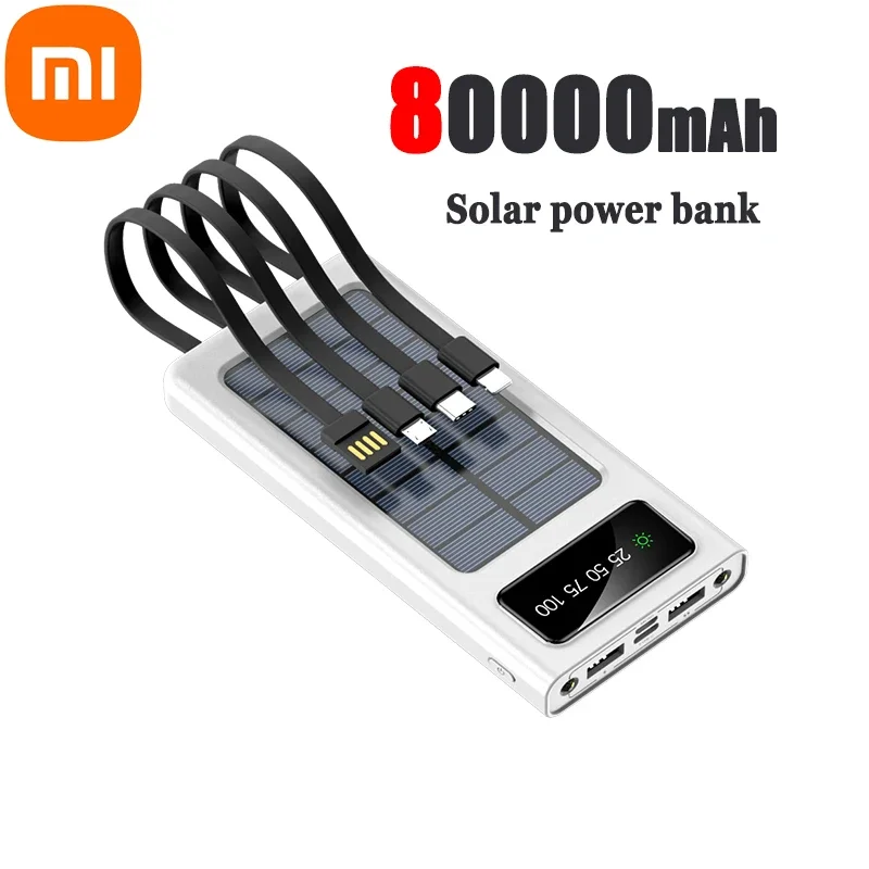 Xiaomi 200000mAh Solar Power Bank Ultra Capacity USB 4 in1 Super Fast Charging USB TypeC LED Light Outdoor Power Bank For iPhone: black