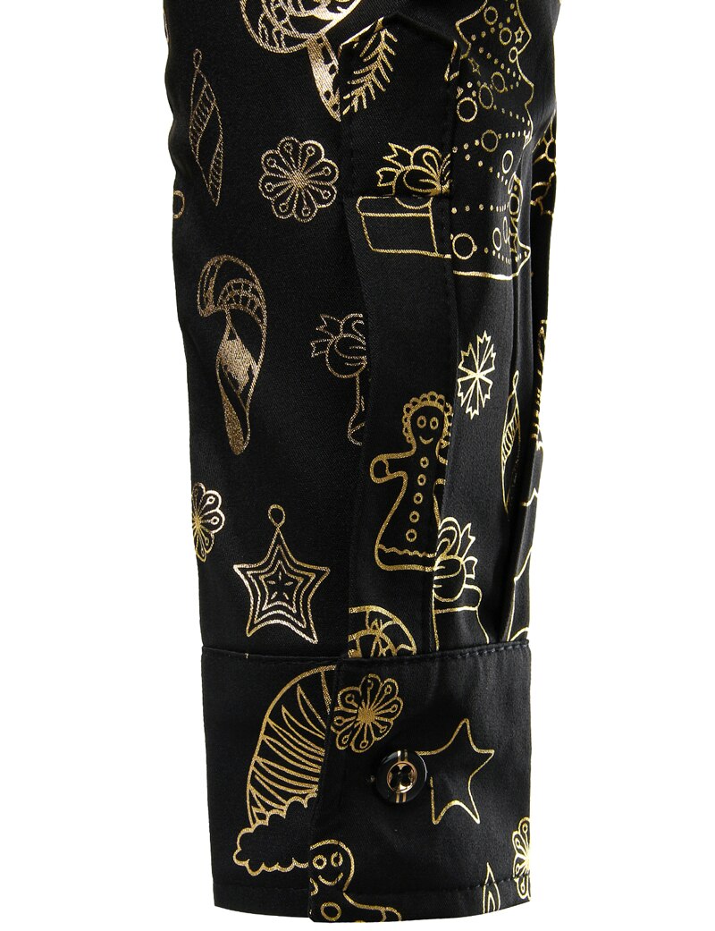 Noir noël chemise homme drôle De noël or imprimer hommes robe chemises décontracté fête bal chemise pour hommes Camisa De Navidad