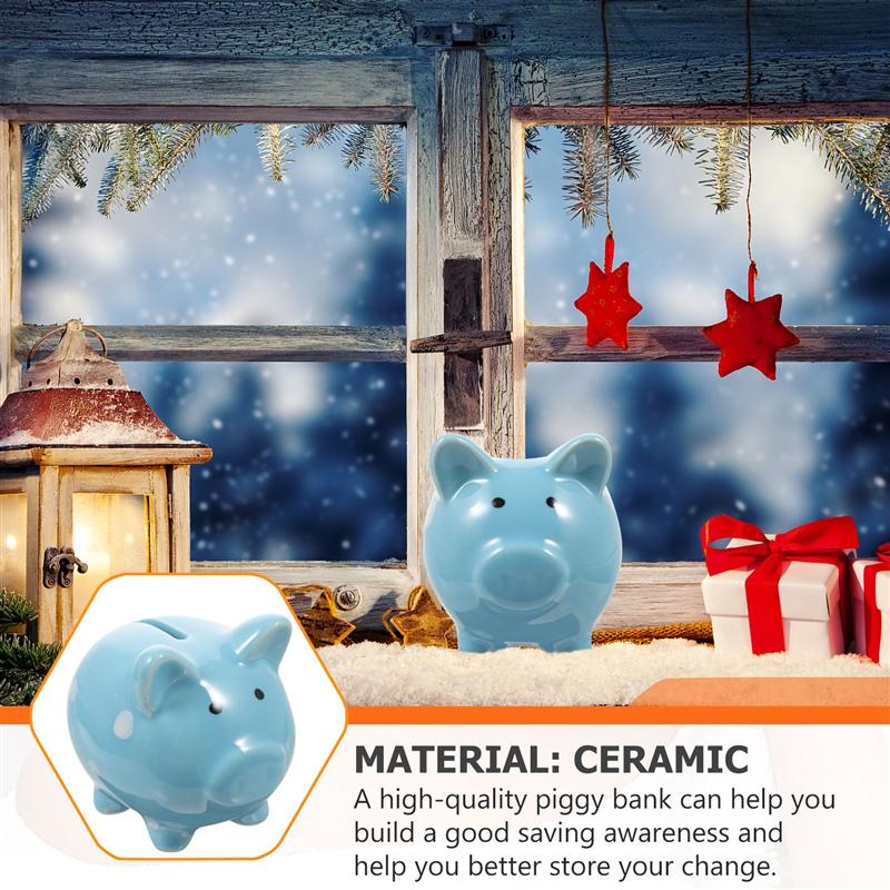 2pcs Cartoon Piggy Saving Pot Ceramic Coin Bank Lovely Kids Room Ornament