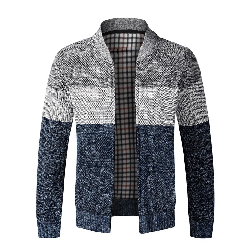 hiver hommes Patchwork chandails épais Cardigan cachemire manteaux automne décontracté col montant tricoté pull avec fermeture à glissière veste
