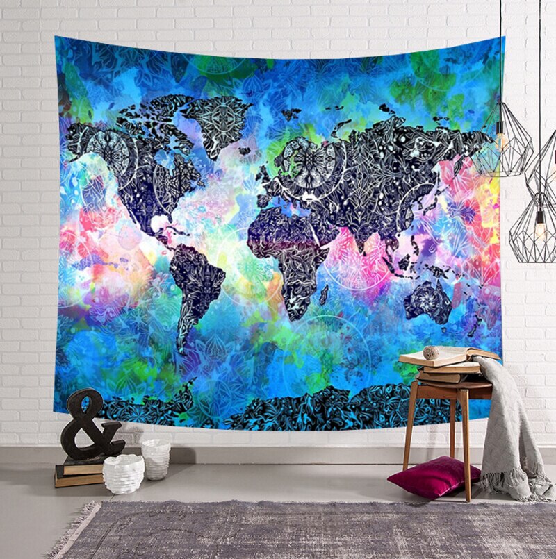 Världskarta gobeläng hängande tyg gobelänger avslappnad sovrum dekoration 150 x 130cm: E