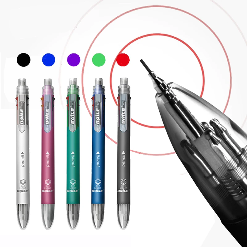 6 In 1 Multicolor Ballpoint Pen Multifunction Pen Contain 5 Color Ball Pen & 1 Automatic Pencil Top Eraser Office School Supply