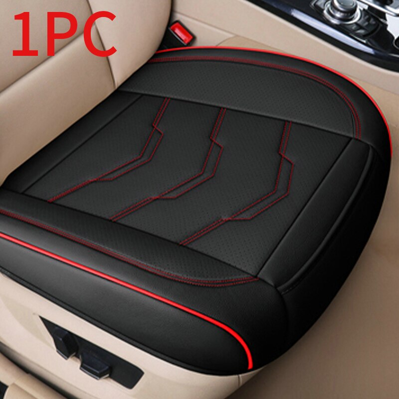 Vier Seizoenen Universele Autostoel Cover Set Pu Leer Ademend Zitkussen Protector Anti-Slip Past Voor 99% Auto auto Goederen: 1pc front black red