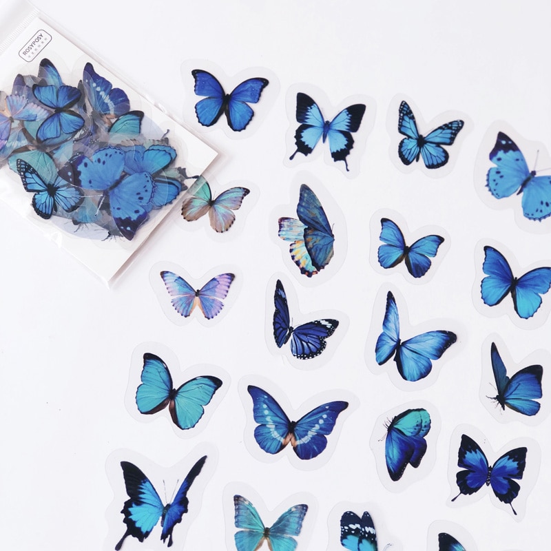 40PCS /Pack Blue Butterfly PVC Craft Sticker Notebook Diary DIY Decoration