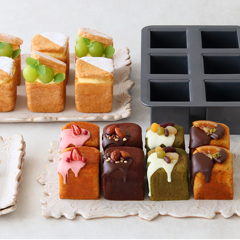 Mini molde para pasteles de acero al carbono con 6 cavidades, forma cuadrada, pan tostado con tapa, libra, pastel, Madeleine, muffins, postre, herramientas para hornear