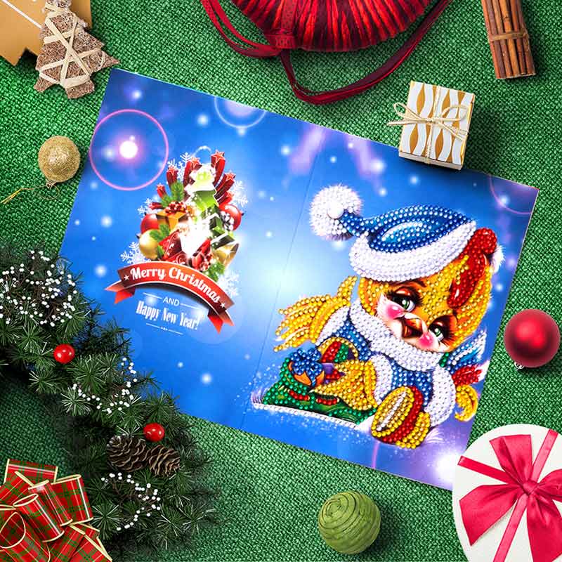 3D Diamond Special-Shaped Diamond Greeting Card Diamond Painting Christmas Year Wishes Cartoon Animal DIY Card Xmas