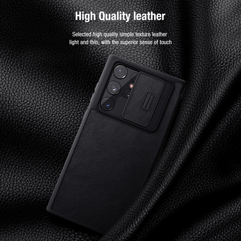 Voor Samsung Galaxy S22 Ultra Case Nillkin Lederen Qin Lederen Case Slide Camera Case Voor Samsung S22/ S22 Plus flip Cover