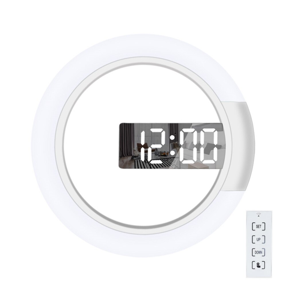 Wall Clock LED Mirror Multifunctional Light Alarm Clock With Temperature Display Ring Shaped Home Decoration Clock: Default Title