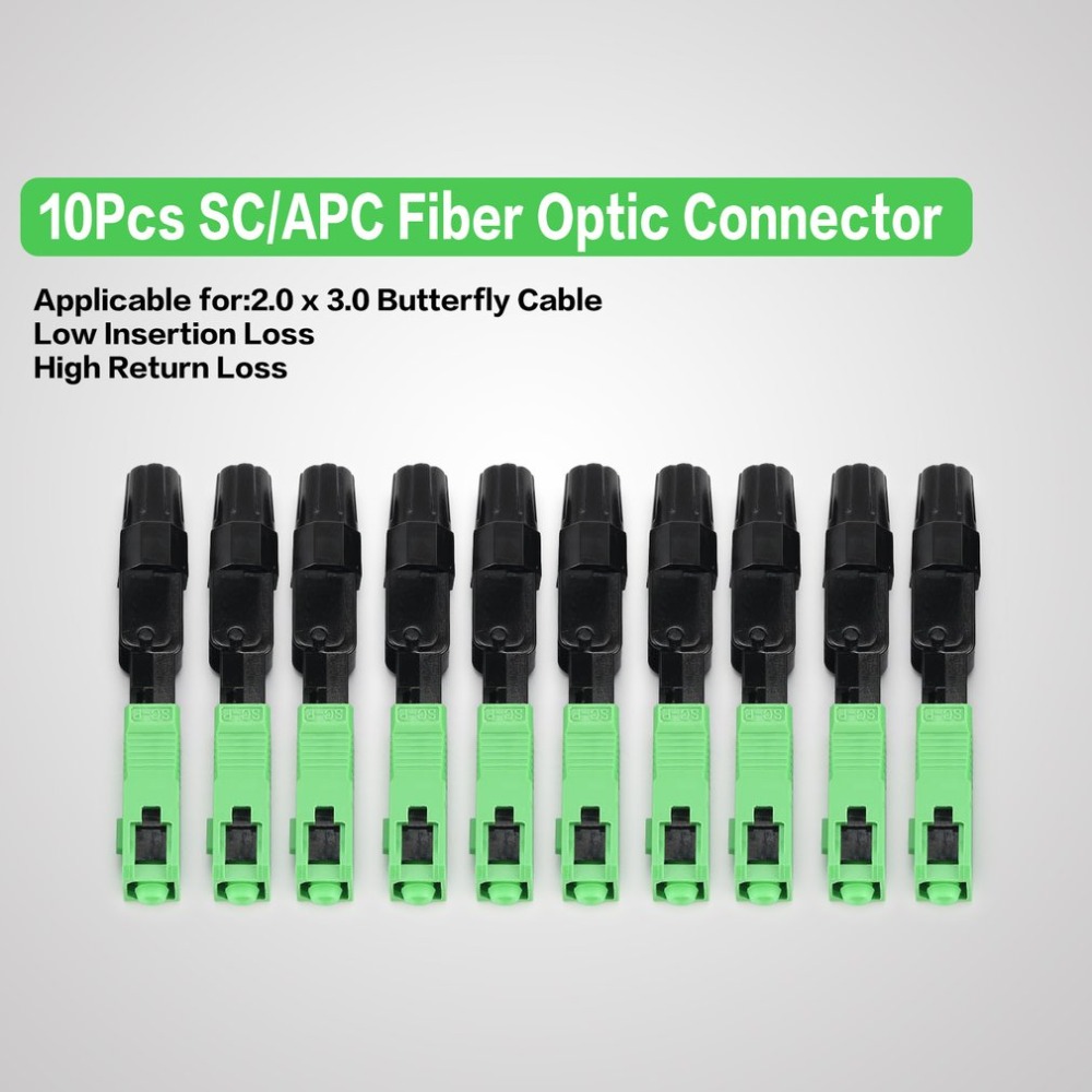 Conector rápido de fibra óptica SC/APC, montaje de modo único integrado FTTH, 10 Uds.