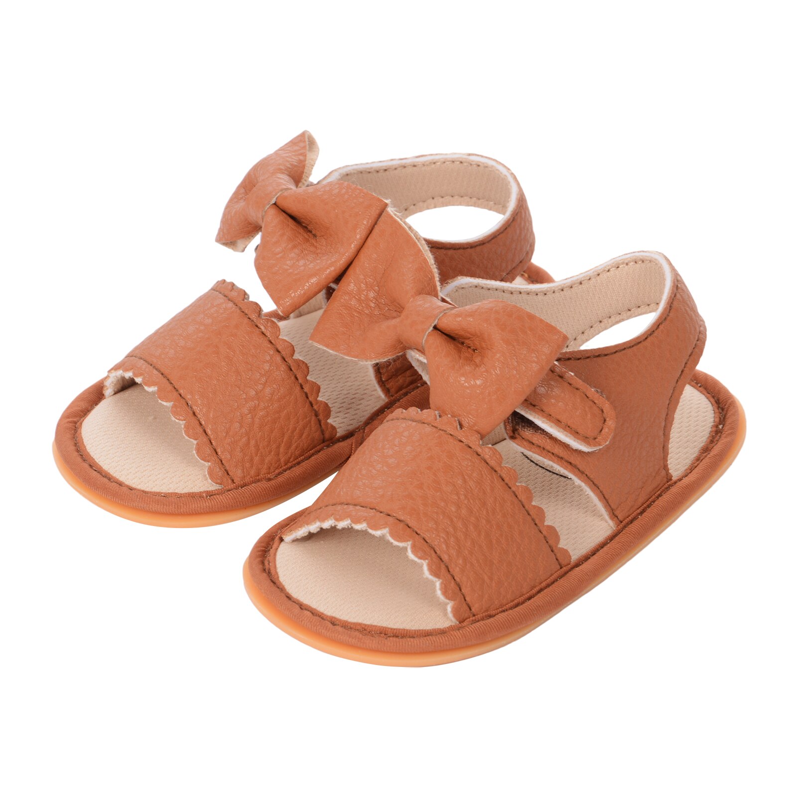 Sandalias para bebé y niña, zapatos para caminar con lazo de Color sólido, calzado para bebé de 0 a 18 meses: Castaño / 13-18 meses