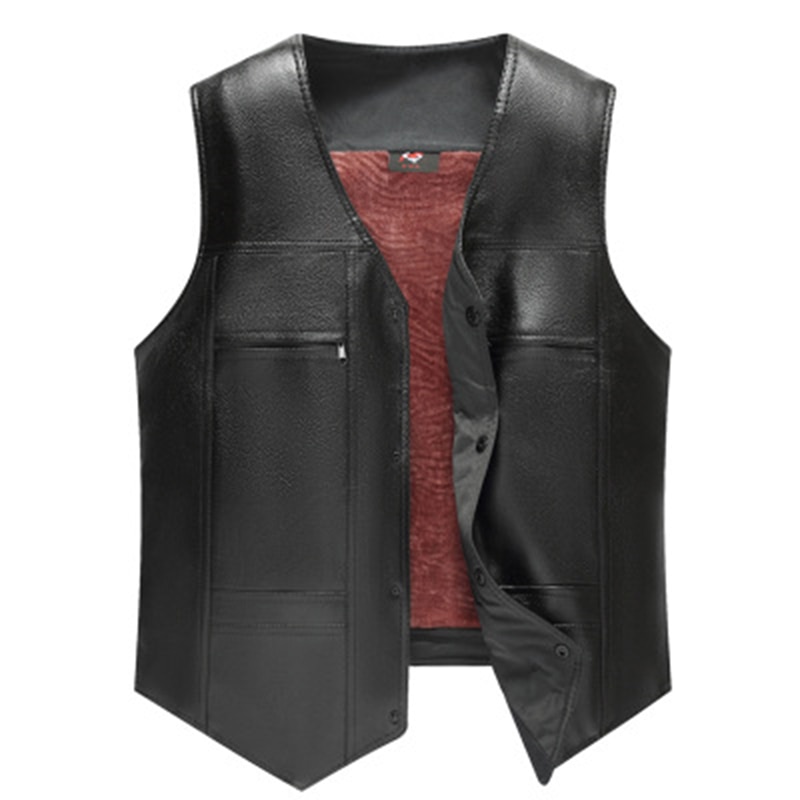 Bigsweety nova moda masculina colete de lã de couro do plutônio tamanho grande outono inverno meia-idade moda masculina carregado casaco de lã