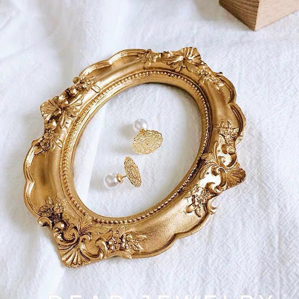 Retro Photo Frame Rectangle Resin Picture Frame Golden Mini Photo Frame Desktop Ornament Jewelry Display Frame For Bedroom