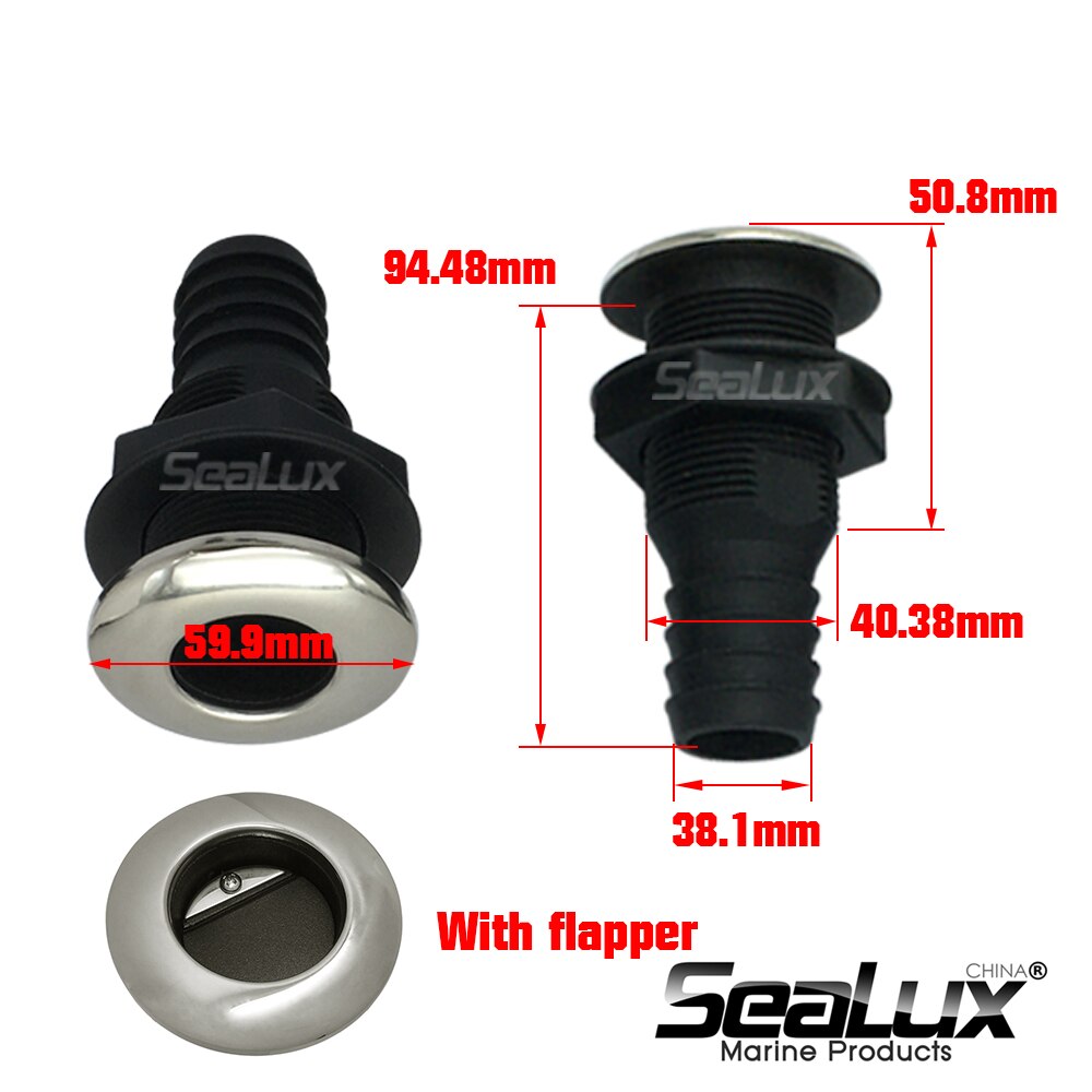 Sealux Straight Thru Hull with Stainless Steel 316 Cover with or without Flapper Nylon Plastic for Yacht Boat Marine: 38.1mm with flapper