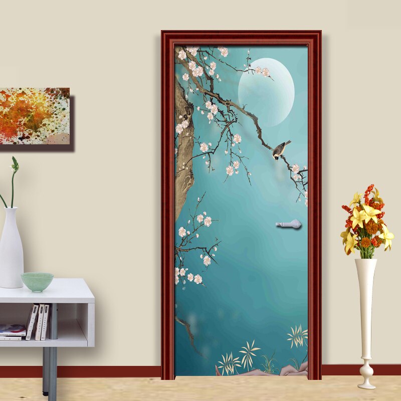 Wallpaper Chinese Style Hand Painted Flowers Birds Art Wall Painting Vinyl Self-Adhesive Door Sticker 3D Photo Waterproof Mural