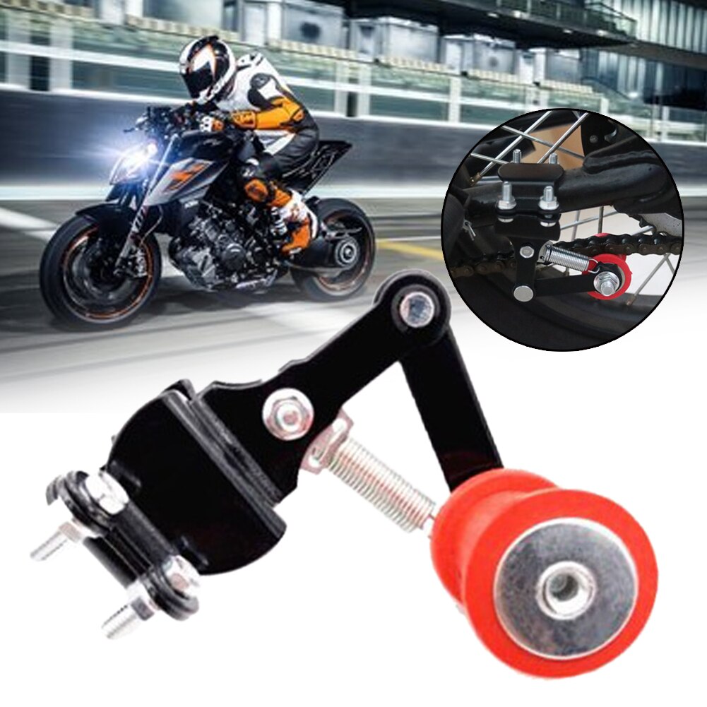 Motorcycle Chain Elastic Adjuster Black Universal Iron Motocross Chain Tensioner Adjuster Roller Tool for Dirt Bike ATV