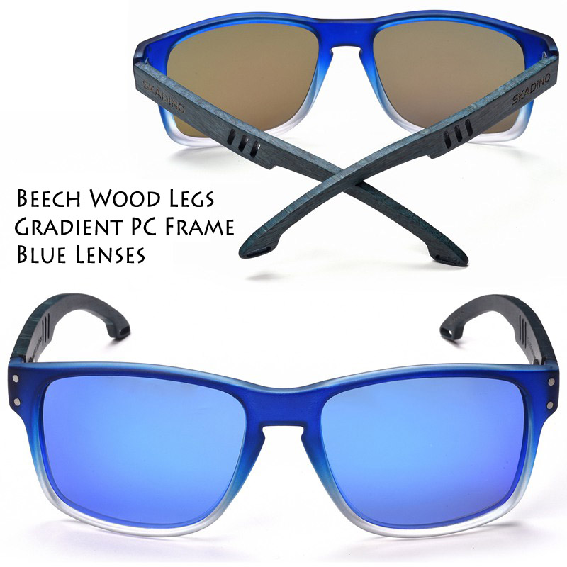 SKADINO Beech Wood Men Sunglasses Polarized Wooden Sun Glasses for Women Blue Green Lens Handmade Brand Cool UV400: S1060C07