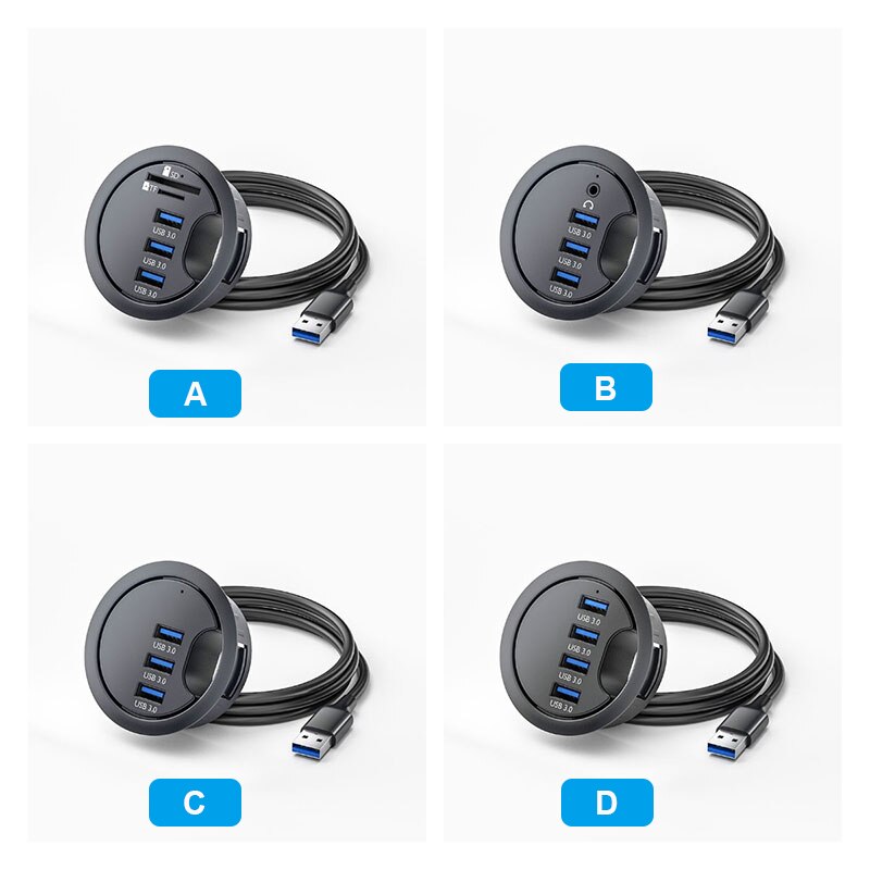 Hub usb 3.0 montagem na estação de acoplamento de mesa com leitor de cartão multi usb 3.0 sd/tf fone de ouvido suporte controle de volume divisor usb