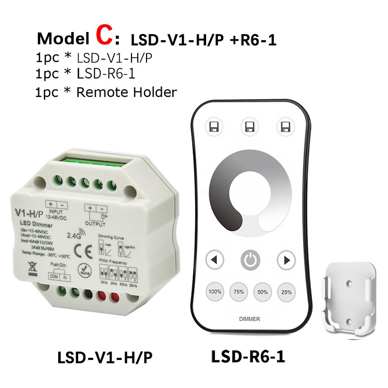 LED Dimmer 12V 24V 48V 6A/3A PWM Wireless Frequency Adjustable 2.4G RF LED Dimmer Switch ON OFF for Single Color LED Strip Light: Model C