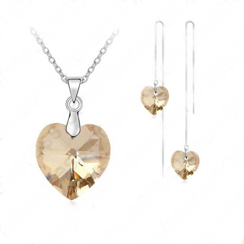 Romantische 925 Sterling Silber Herz Form Cubic Zirkon Halskette/Gewinde Ohrring Schmuck-Set Frauen Hochzeit Schmuck