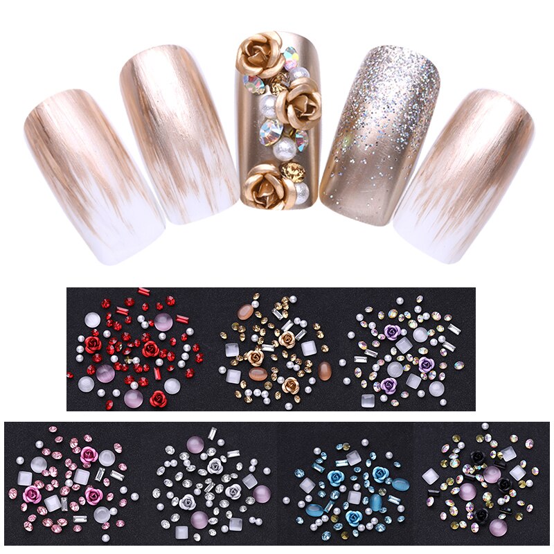 1 stk 3d negle rhinestones sten blandede farverige gør-det-selv-decals med neglebuede pincetkrystaller nail art gør-det-selv dekorationer