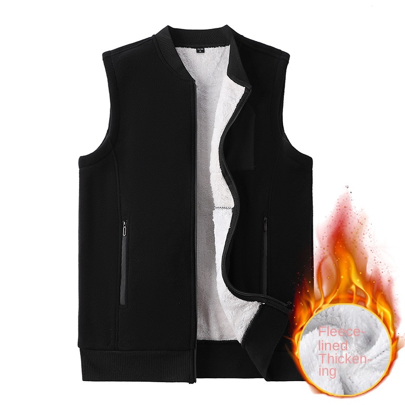 Heren wintervest mouwloos opstaande kraag effen kleur fleece dik warm houden plus maat nekbescherming wintervest voor dagelijks gebruik