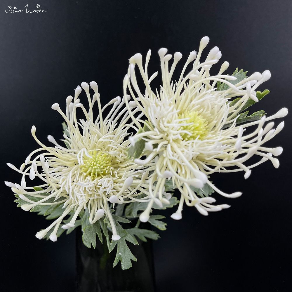 SunMade – Fleur Artificielle touffue de , coussin en plastique, branche courte, décoration pour salon, mariage: White