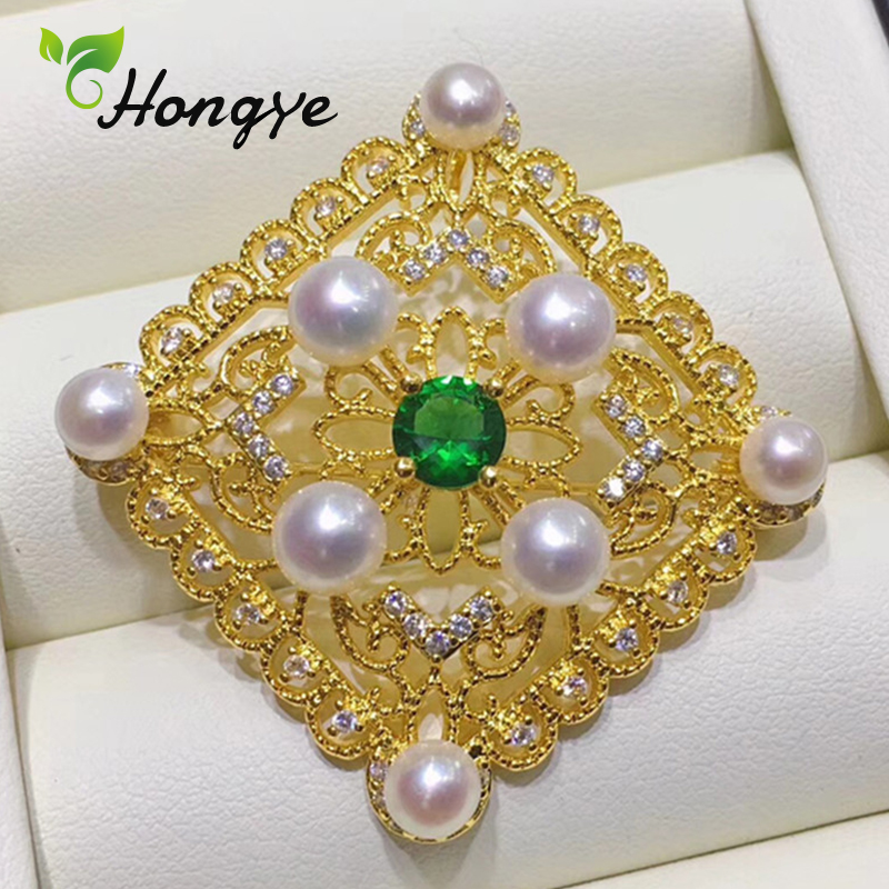 Neue Kupfer Brosche Silber/Gold Hohl Geometrische Süßwasser Perle Mantel Zubehör Pins Wunderschönen Brosche Pin Schmuck