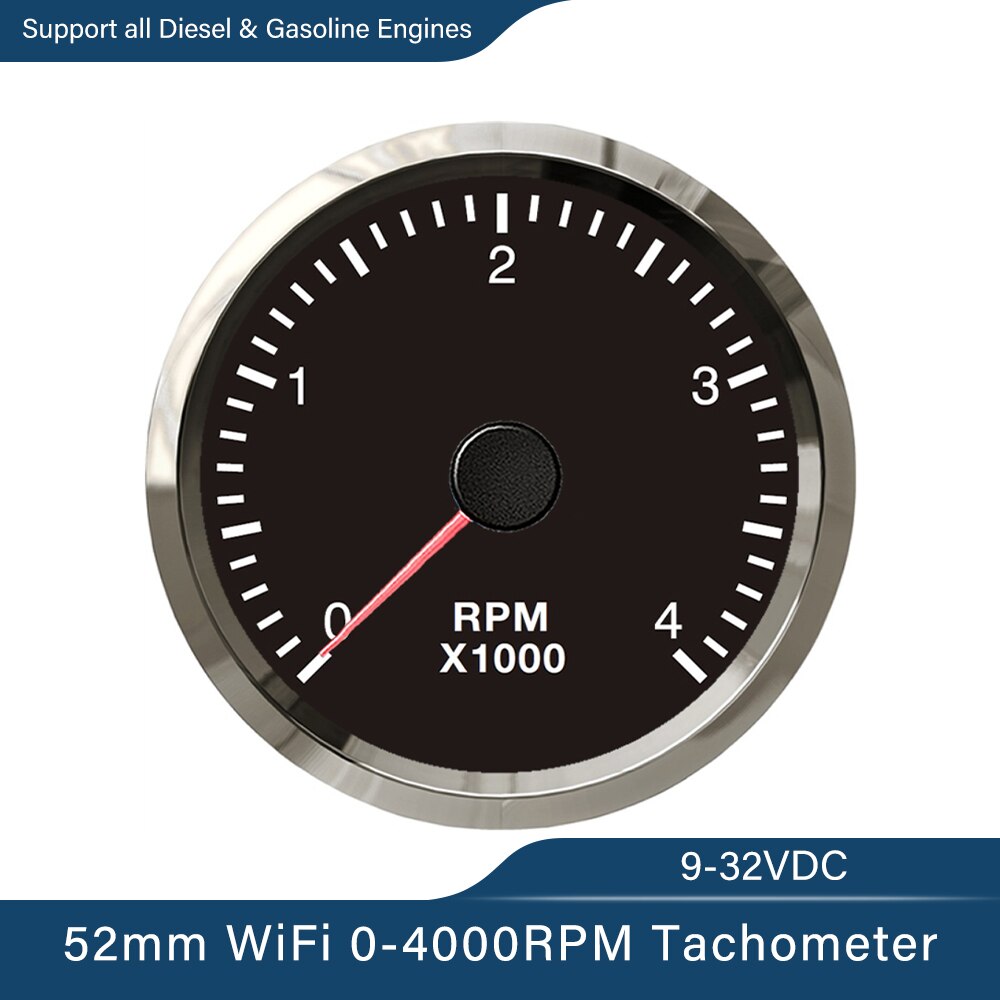 52mm WiFi Tachometer 4000 RPM 8000 RPM Programmable Gauge Adjustable for Generator Car Boat Diesel Gasoline Engine Speed 12/24V: 4KBS