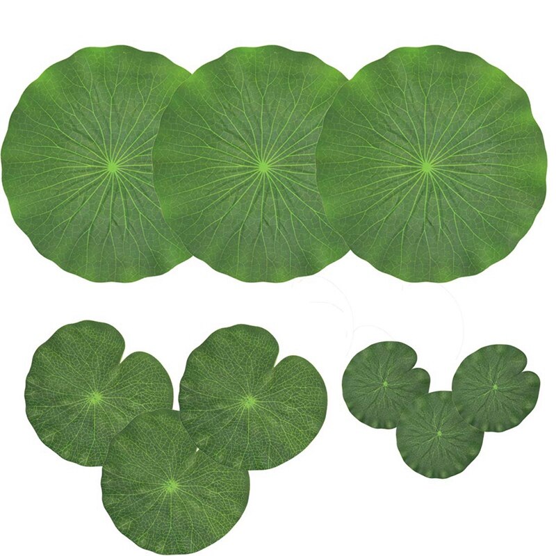 Pack Van 9 Kunstmatige Drijvende Schuim Lotus Bladeren Waterlelie Pads Ornamenten Groen | Perfect Voor Patio Koi Vijver zwembad Aquariu: Default Title