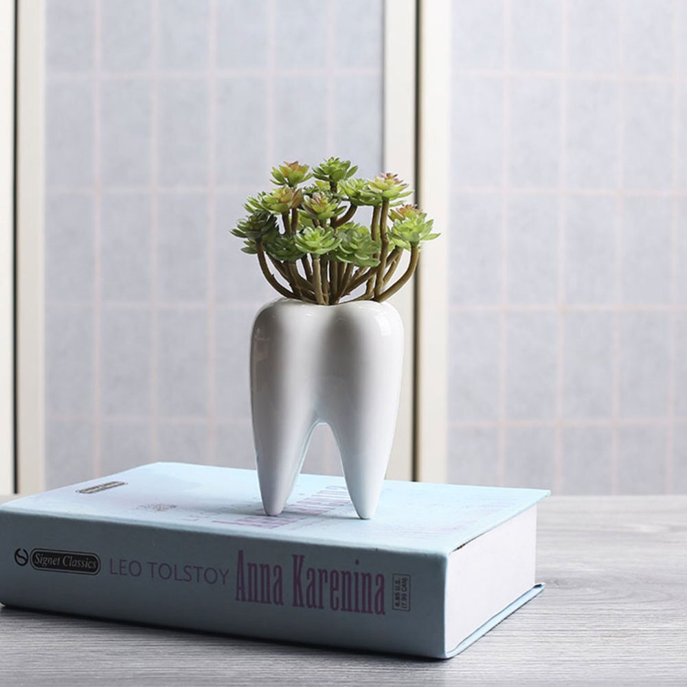 2 stuks keramische bloempotten in de vorm van een tand, vetplant in een pot van 1,2 meter, als decoratie voor op het balkon of op kantoor.