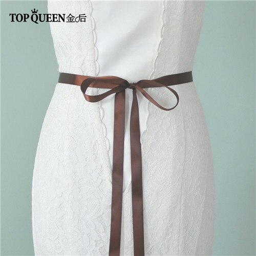 TOPQUEEN S375-S Wedding Dress Belts Bridal Waist Belt Dress Satin Ribbon Belt Indian Beaded Belt Luxury Rhinstone Dress Belts: brown