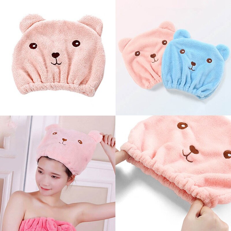 Dzieci słodki miś kąpielowy ręcznik robić suszenia chusta na głowę miękka bawełna mikrofibra szybko suche włosy elastyczny kapelusz turban robić włosów dla dziewczynki