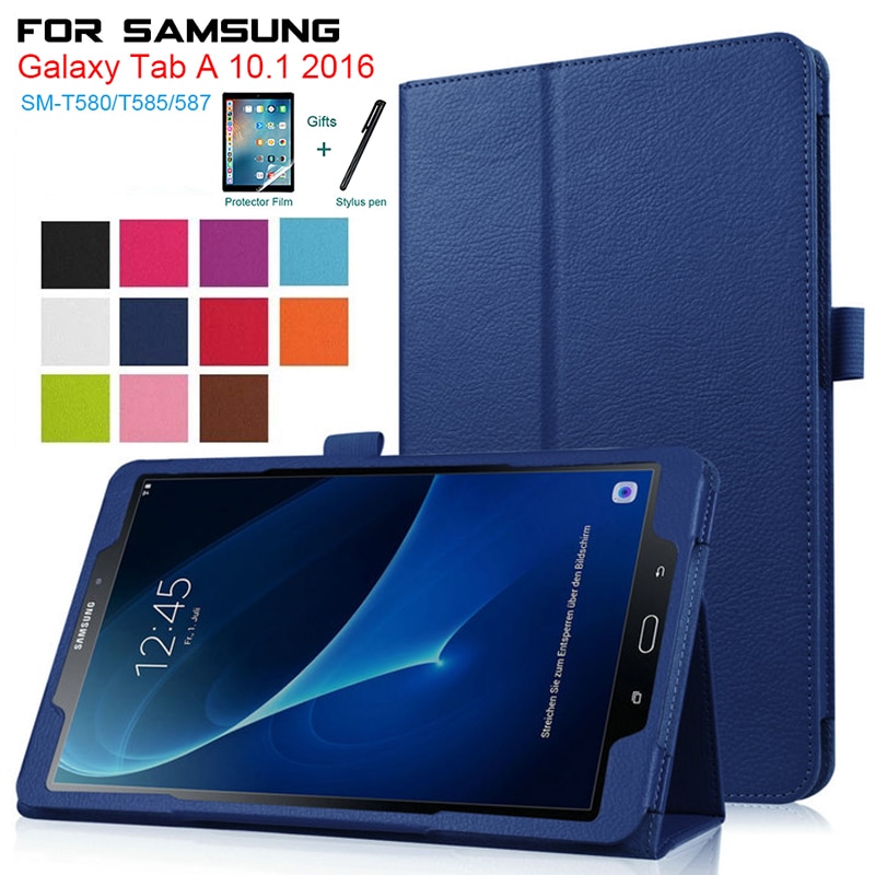 Tab A 10.1 T580 T585 etui z klapką do Samsung Galaxy Tab A6 10.1 2016 SM-T580 SM-585 PU skórzany stojak inteligentna pokrywa dla Tab A6 10.1
