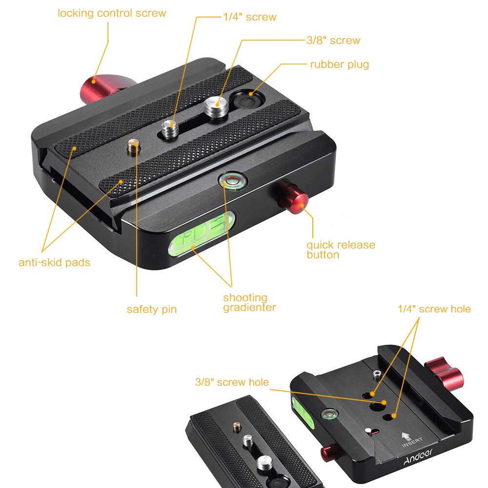 Andoer rápida conectar adaptador com liberação rápida placa deslizante para substituição do tripé 577 manfrotto