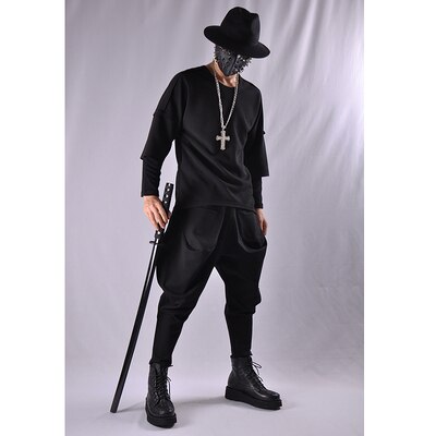 Dark Autumn and winter men small feet Harem loose elastic casual pants personality drum hips low crotch Jodhpurs: XXXL