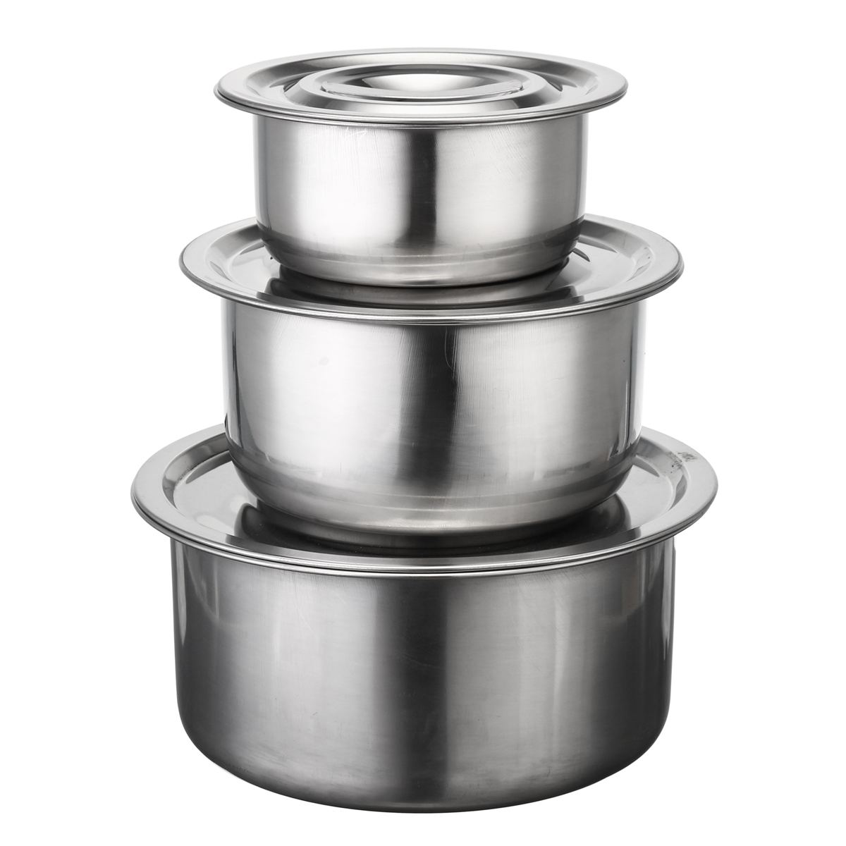 3PCS Stainless Steel Cooking Stock Pots Set Stainless Steel Food Container Pot No Handle Multi-purpose Cookware Kitchen Tools: Default Title