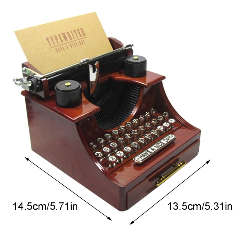 Caja de música de máquina de escribir Vintage, cajas musicales antiguas, juguete mecánico para de cumpleaños, Q6PD
