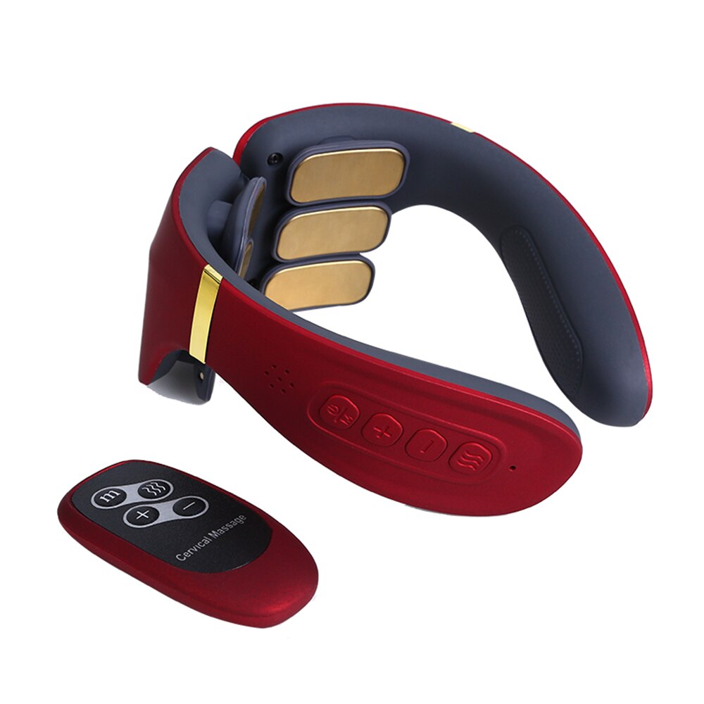 6 Heads Neck Massager Electric Pulse Neck And Back Relaxation Pain Relief Health Care Tools Cervical Vertebra Physiotherapy: Remote control red