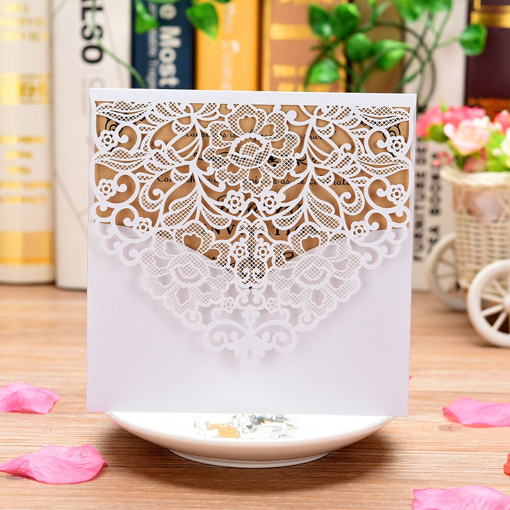 10pcs Floral Pattern Wedding Invitations Cards Pearl Paper Wedding Cards Invitation with Blank Inner Sheet for Wedding Birthday