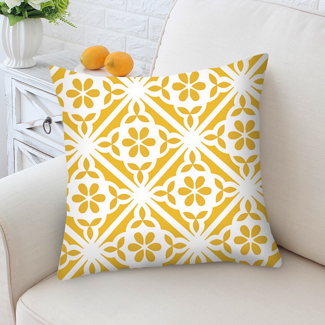 Urijk Geometric Printed Throw Pillow Case Yellow Gray Diamond Wave Waist Cushion Cover Office Sofa Housse de Coussin Kussenhoes