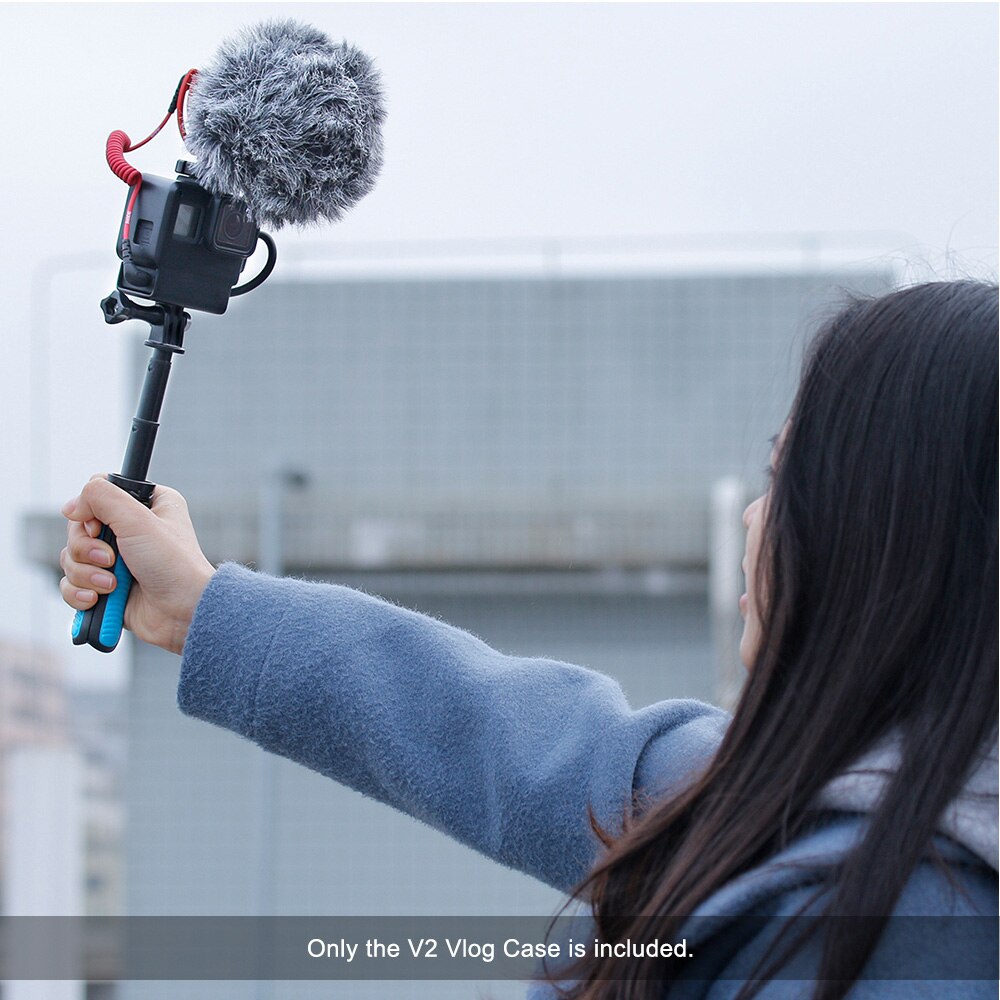 V2 carcasă pentru camera de acțiune vlog pentru gopro hero 7 6 5 neagră cu suport de pantof rece pentru microfon extern + adaptor pentru microfon pro 3.5mm