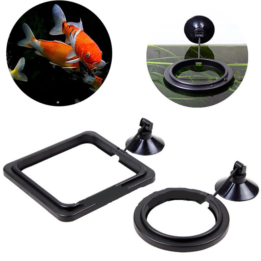 Aquarium Feeding Ring Fish Tank Station Floating Food Tray Feeder Square Circle Accessory Water Plant Buoyancy Suction Cup #
