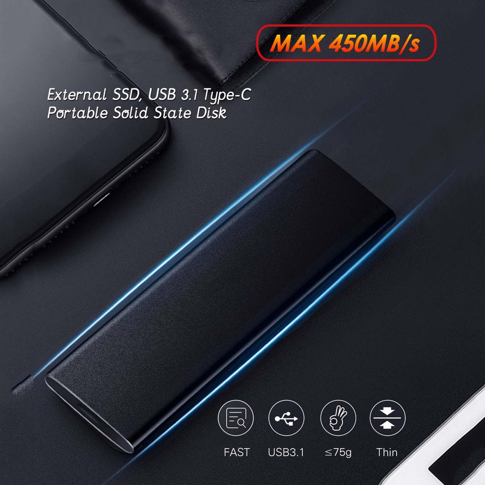 USB3.1 Mobile Hard Drive Disk Universal External Solid State Drive for Desktop Laptop Mobile Phone Notebook 1TB/2TB/4TB/8TB