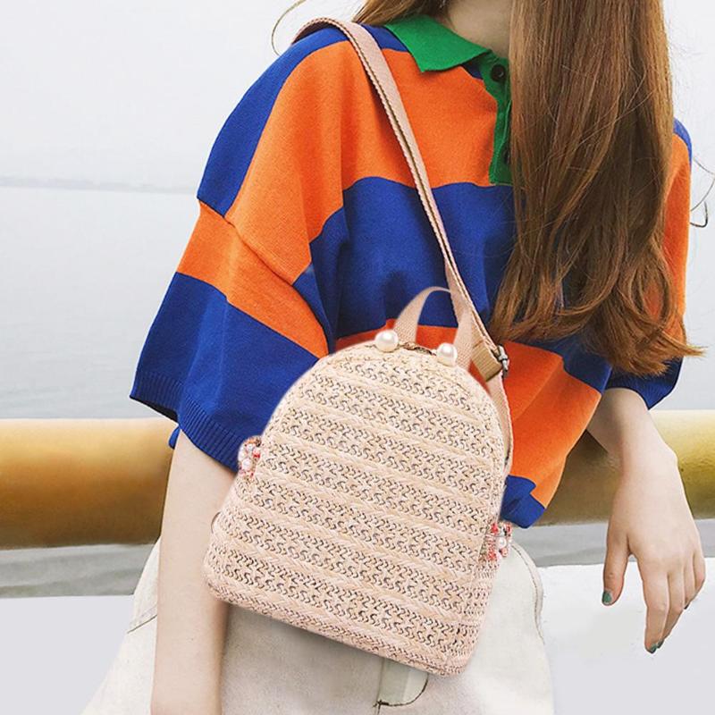 perle paille sac à dos femmes adolescente filles voyage épaule cartables Chic sac à dos femme