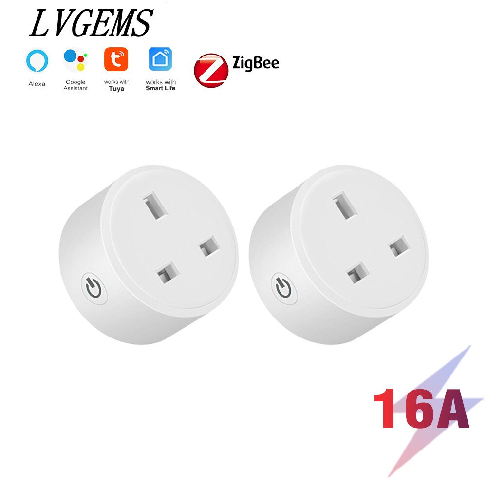 Tuya ZigBee Smart Plug Socket UK Plug Power Monitor Works With Alexa Google Home: Zigbee Socket 2pcs