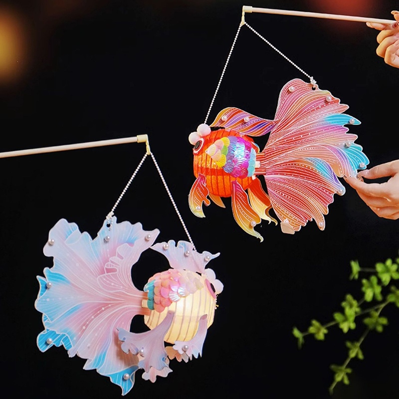 1 Uds. Luz LED para niños, farol para Festival de mediados de otoño, bendiciones, Año Chino, linterna de mano brillante, linterna de pez carpa Koi brillante