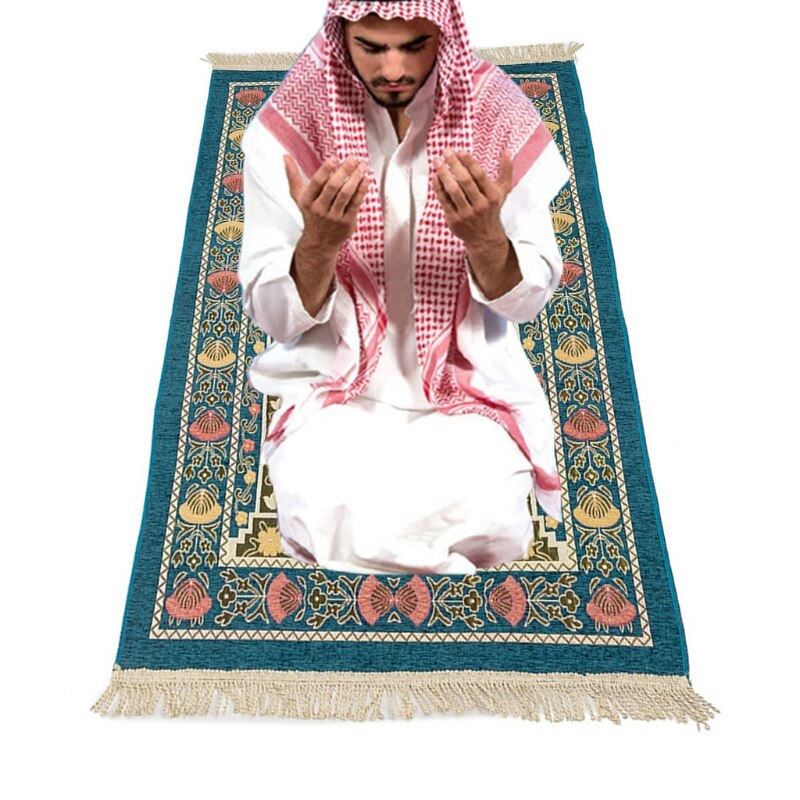 Moslim Gebedskleed Dikke Islamitische Chenille Bidden Mat Bloemen Geweven Kwastje Deken Tapijten 70X110Cm (27.56x43.31in)