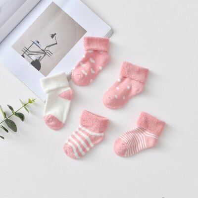 QXMY, calcetines para niñas, para niños, recién nacidos, material barato, Otoño Invierno, niños, lana gruesa, ropa de algodón , estampado de dibujos animados: light pink