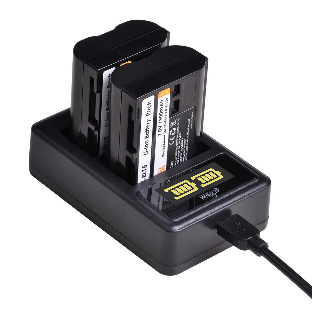 Batería de cámara EN-EL15 EN EL15 EL15A, 3 uds., 1900mAh, Cargador USB LED + para Nikon D500 D600 D610 D750 D7000 D800 D850 D810: 2 battery 1 charger
